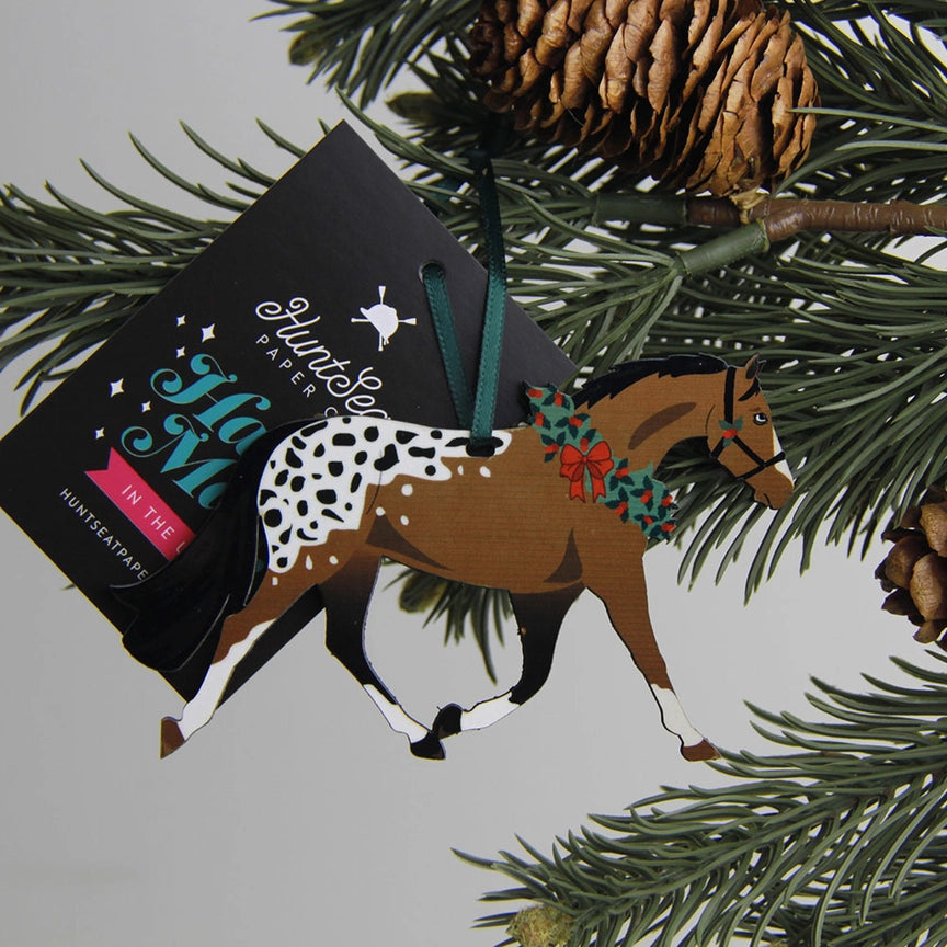 Front view of the Appaloosa Pony Hunt Seat Paper Co Horse Ornament
