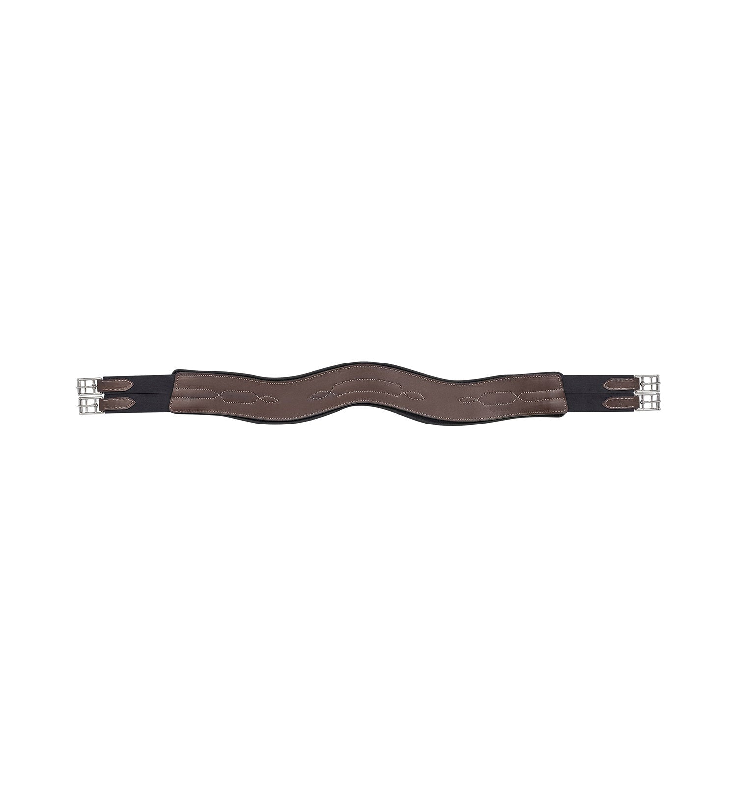 View of the Brown EquiFit Anatomical Hunter Girth with T-Foam Liner on a plain background
