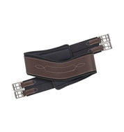View of the folded Brown EquiFit Anatomical Hunter Girth with T-Foam Liner on a plain background