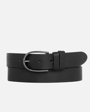 View of a black/silver Amsterdam Heritage Dieke Classic Leather Belt on a white background