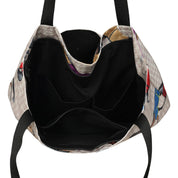 Top view of the AWST Int'l Lila Horses in Blankets Tote Bag on a white background