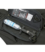 Close-up view of the cartridge on the Black Hit Air SV3 Airbag Vest on a white background