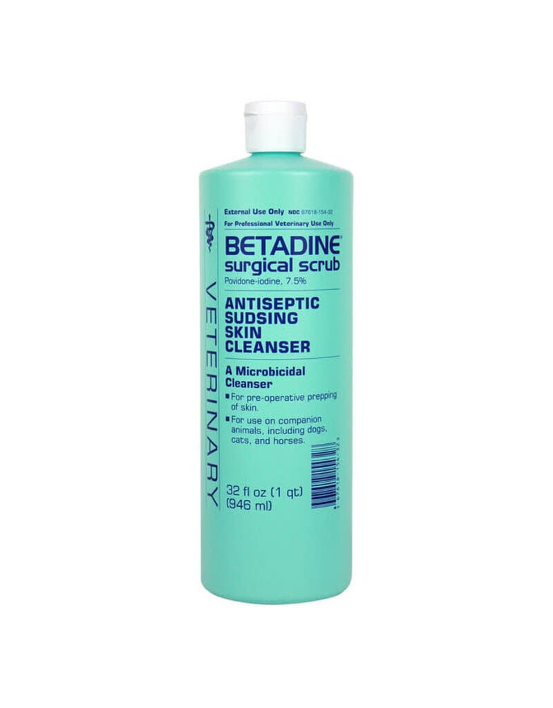 Front view of a 16 oz bottle of Emerson Betadine Surgical Scrub on a white background