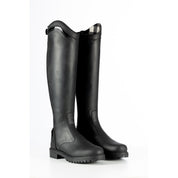 Angled front view of a pair of Black Equinavia Josefine Winter Tall Riding Boots on a white background