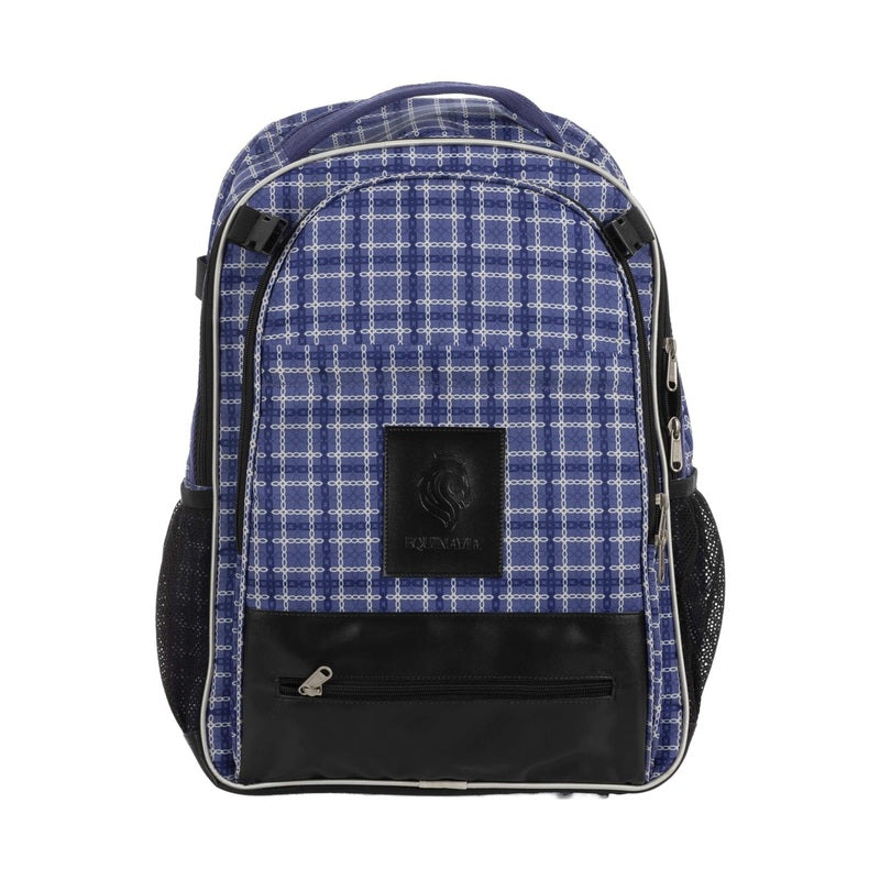 Front view of the Navy Skipper Blue Equinavia Darby Backpack on a plain background