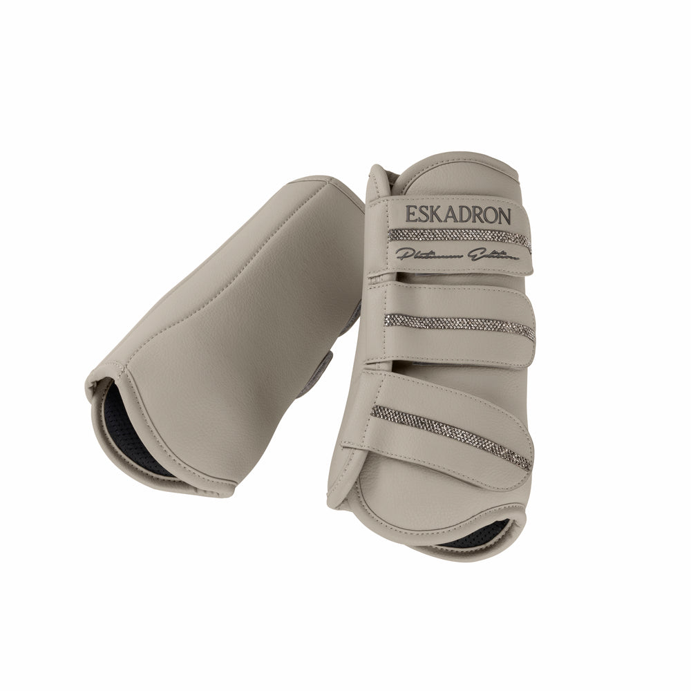 View of a pair of Pale Grey Eskadron Allround Front Faux Leather Tendon Boots on a white background