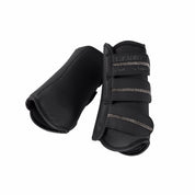 View of a pair of black Eskadron Allround Front Faux Leather Tendon Boots on a white background