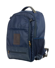 Front view of the Navy Gold Equinavia Darby Backpack on a plain background