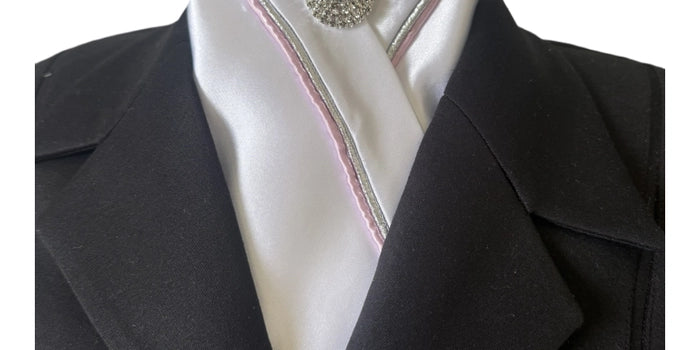Front view of the Baby Pink Heavenly Horse Designs Pretied Satin Stock Tie