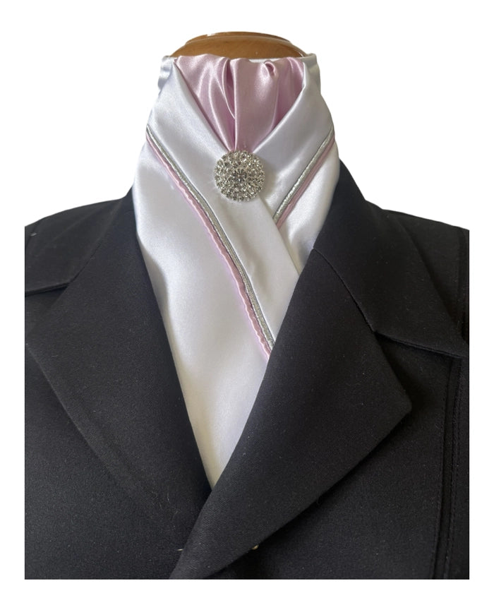Front view of the Baby Pink Heavenly Horse Designs Pretied Satin Stock Tie