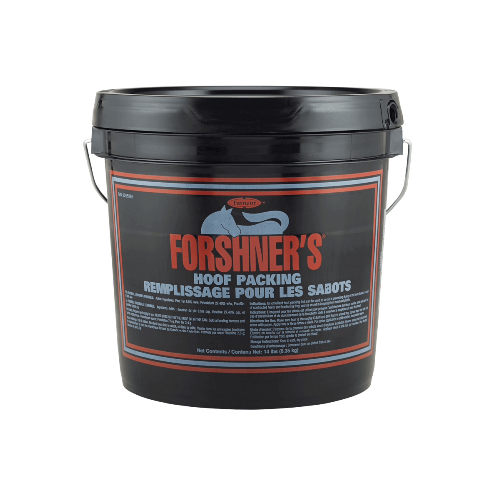 Front view of the 14 lb container of Forshner's Hoof Packing on a plain background