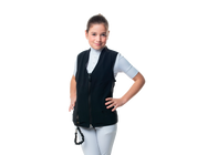 Front view of a young female model wearing the Freejump Airbag on a white background