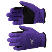 Side-by-side front and back views of the Violet Horze Kids Fleece Gloves on a white background