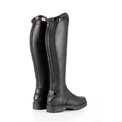 Angled back view of a pair of Black Equinavia Josefine Winter Tall Riding Boots on a white background