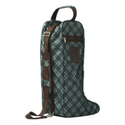Angled front view of the Thyme/Lily Pad Equinavia Darby Boot Bag on a plain background showing the shoulder strap