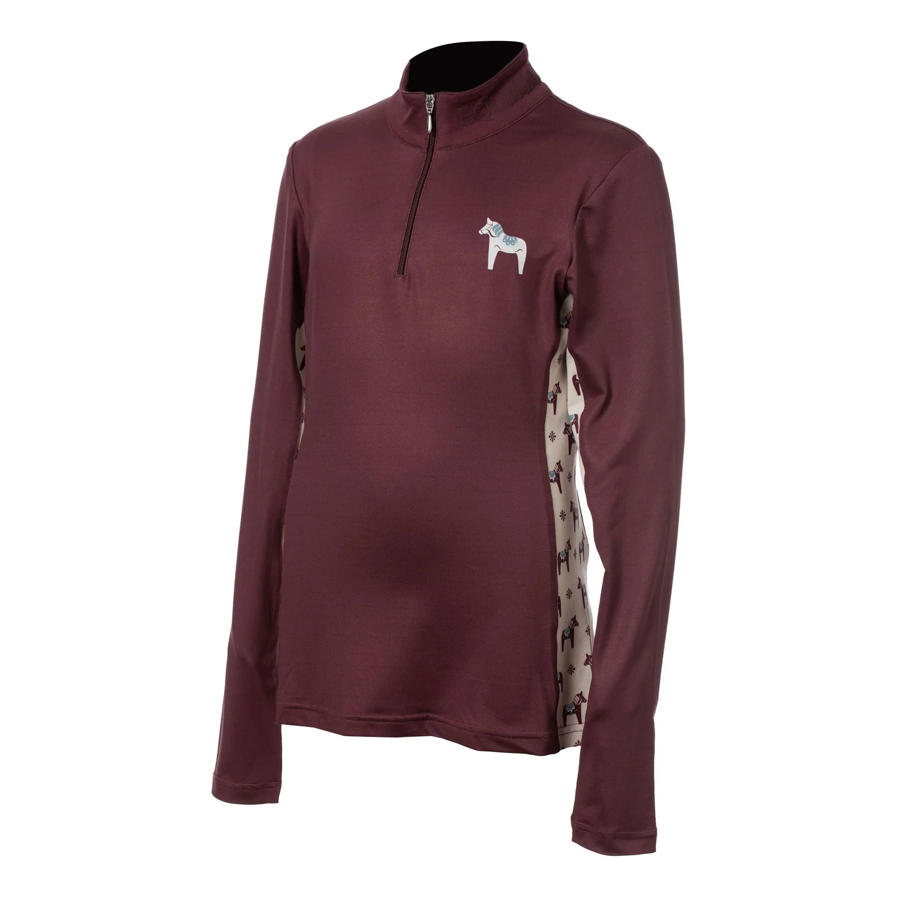 Front view of the Burgundy Equinavia Lena Kids Long Sleeve Quarter Zip on a plain background