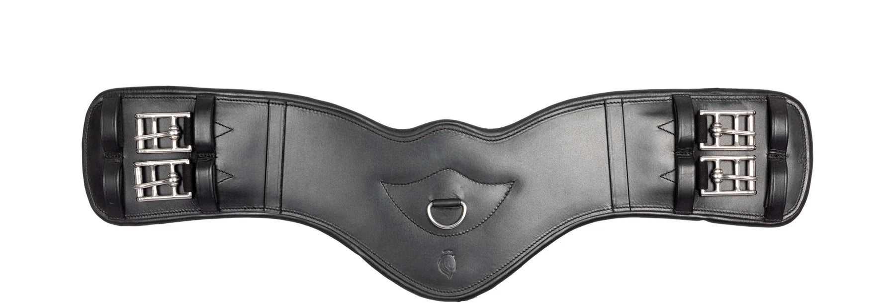 Full view of the Black Equinavia Saga Anatomic Dressage Girth on a white background