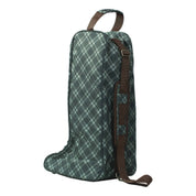 Angled back view of the Thyme/Lily Pad Equinavia Darby Boot Bag on a plain background showing the shoulder strap