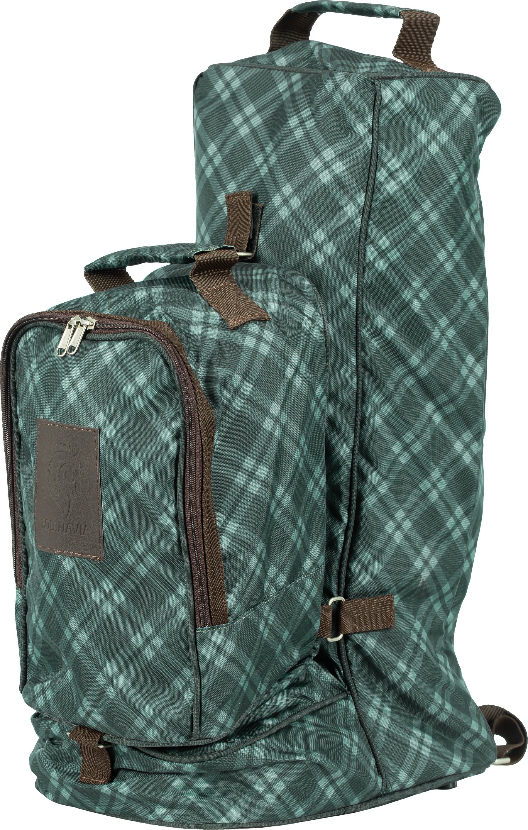 Angled front view of the Thyme/Lily Pad Equinavia Darby Boot and Detachable Helmet Bag on a plain background