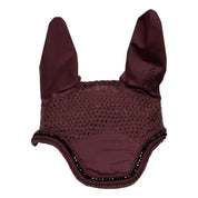 Front view of the Burgundy Equinavia Bergen Crystal Ear Net on a plain background