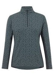 Light green quarter zip long sleeve baselayer with grey geometric print shown on model