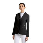 Black competition jacket shown on model with plain white background