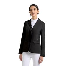 Black competition jacket shown on model with plain white background