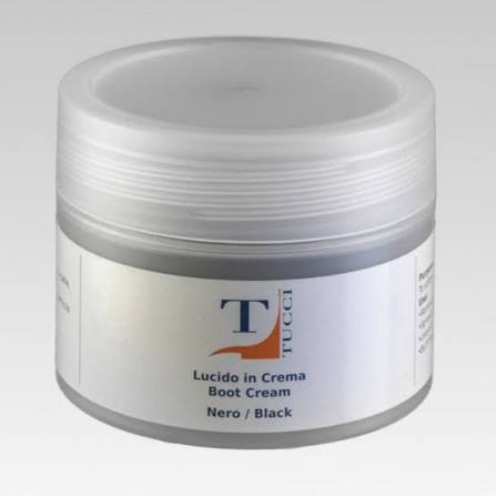 Cylindrical white plastic jar or boot polish with logo shown on a plain white background