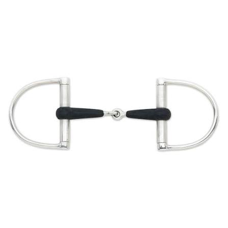 Metal stainless steel dee ring bit with black rubber mouthpiece covering