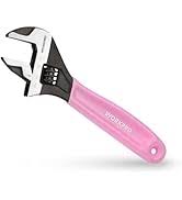 A pink adjustable wrench with a black head, shown on a plain white background.