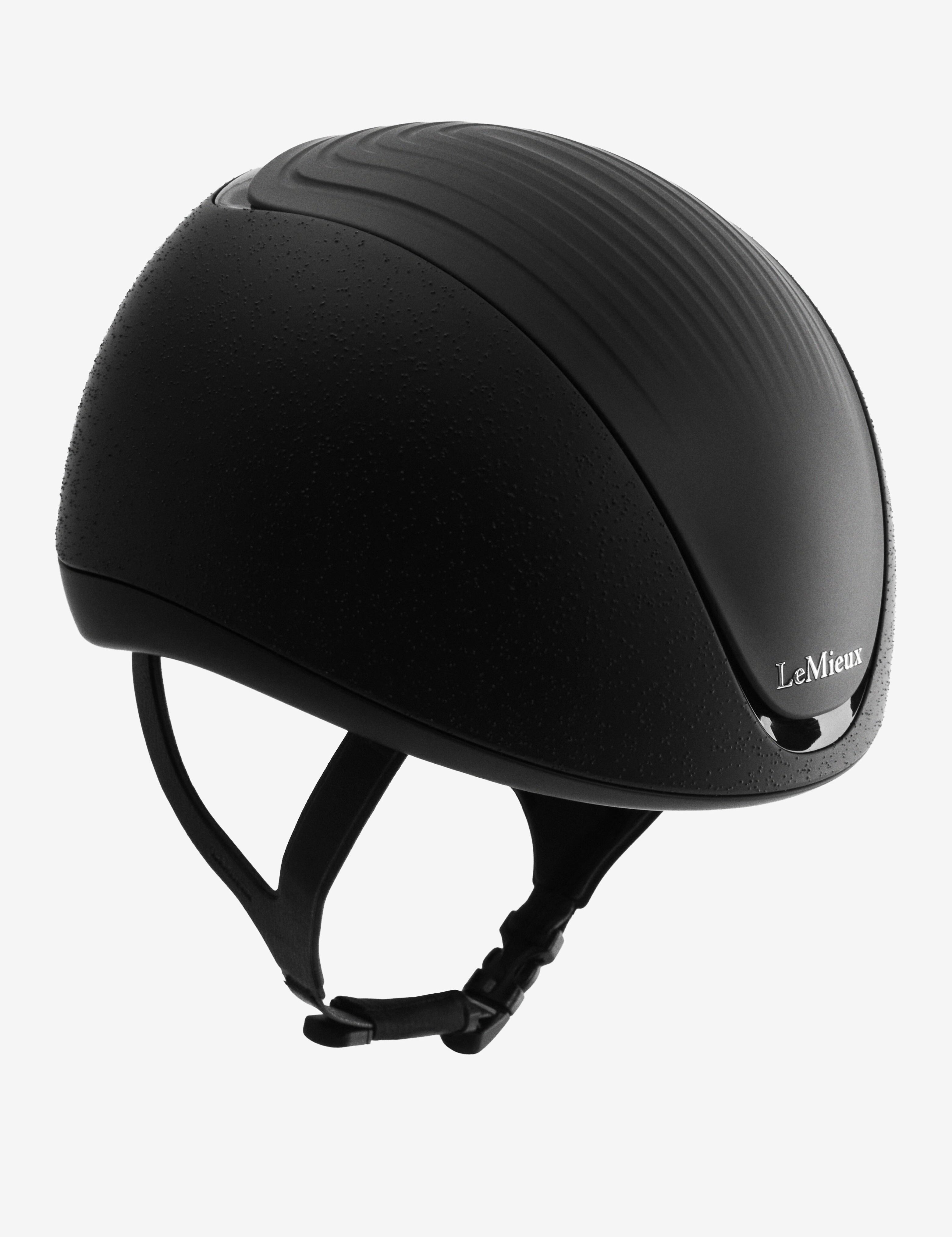 Angled front view of the Black LeMieux Vexa Skull Helmet on a plain background