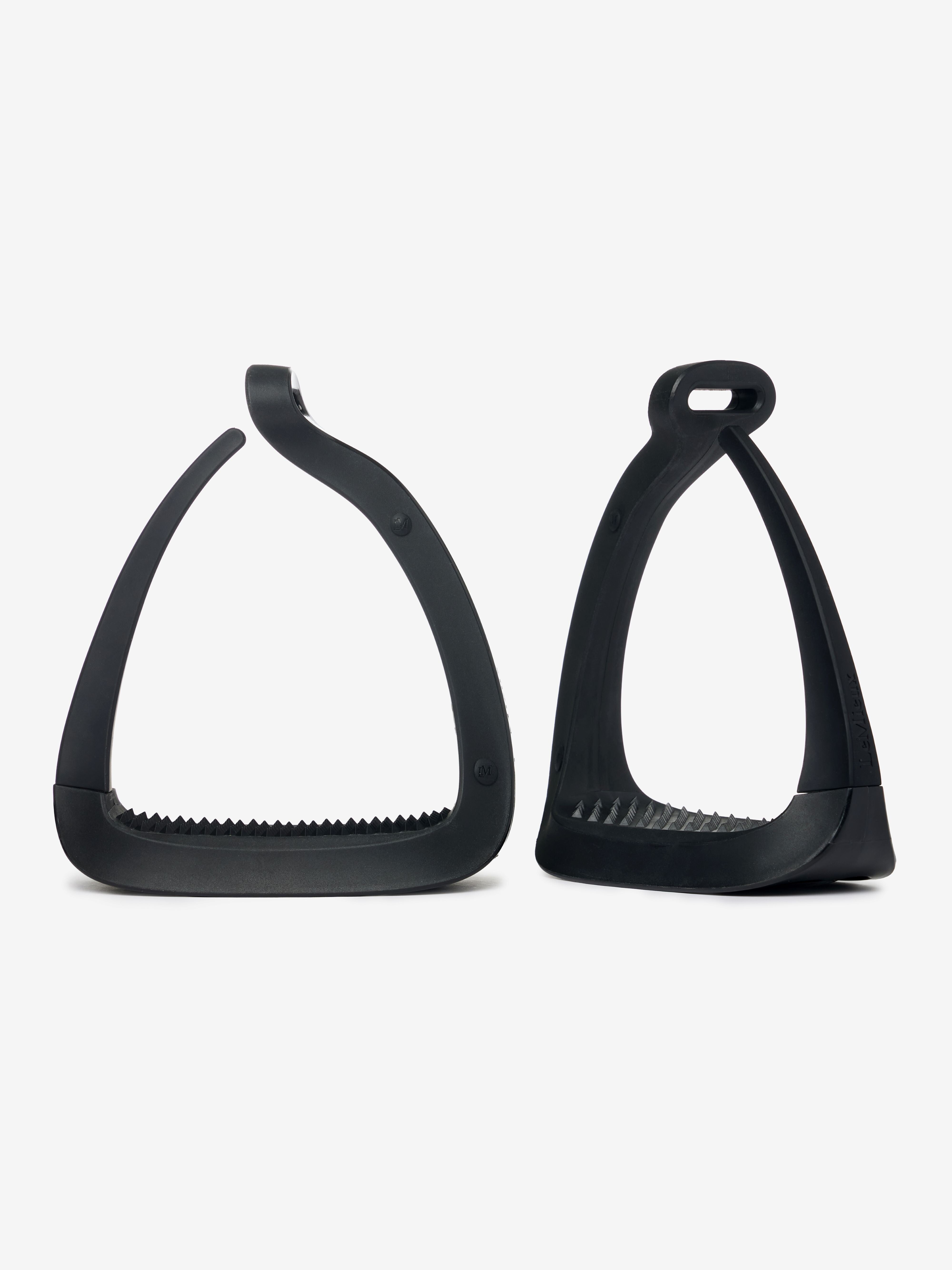 View of a pair of LeMieux VectorFlex Stirrups on a plain background