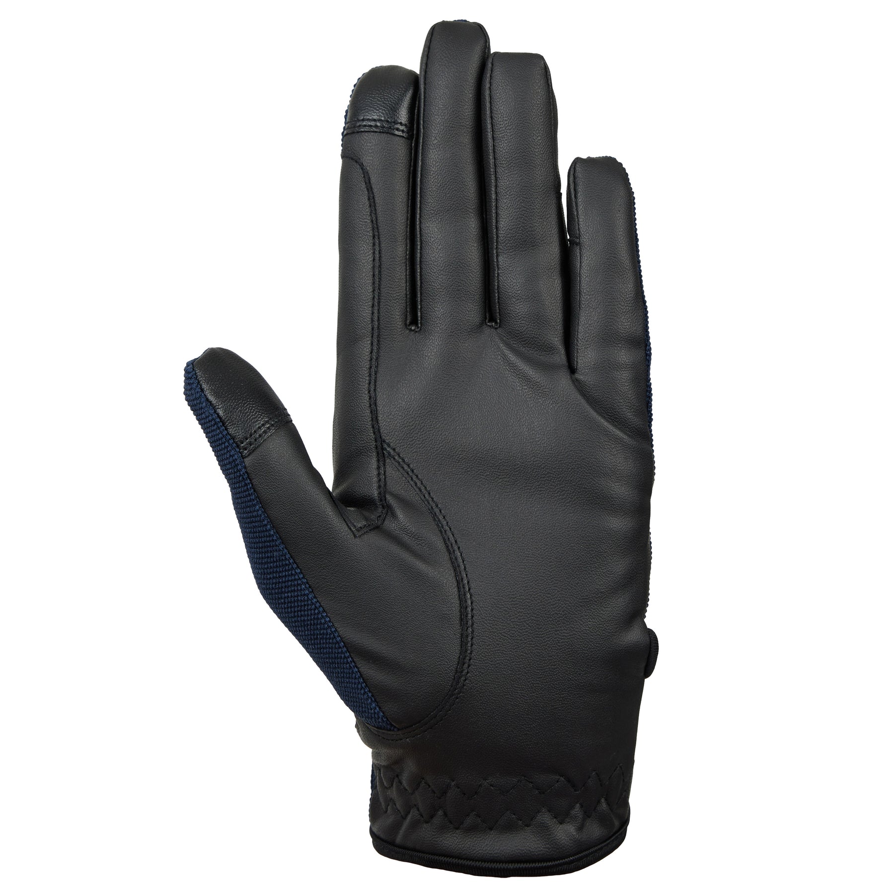 Palm view of a Seaborne Navy Horze Romy Winter Riding Glove on a plain background