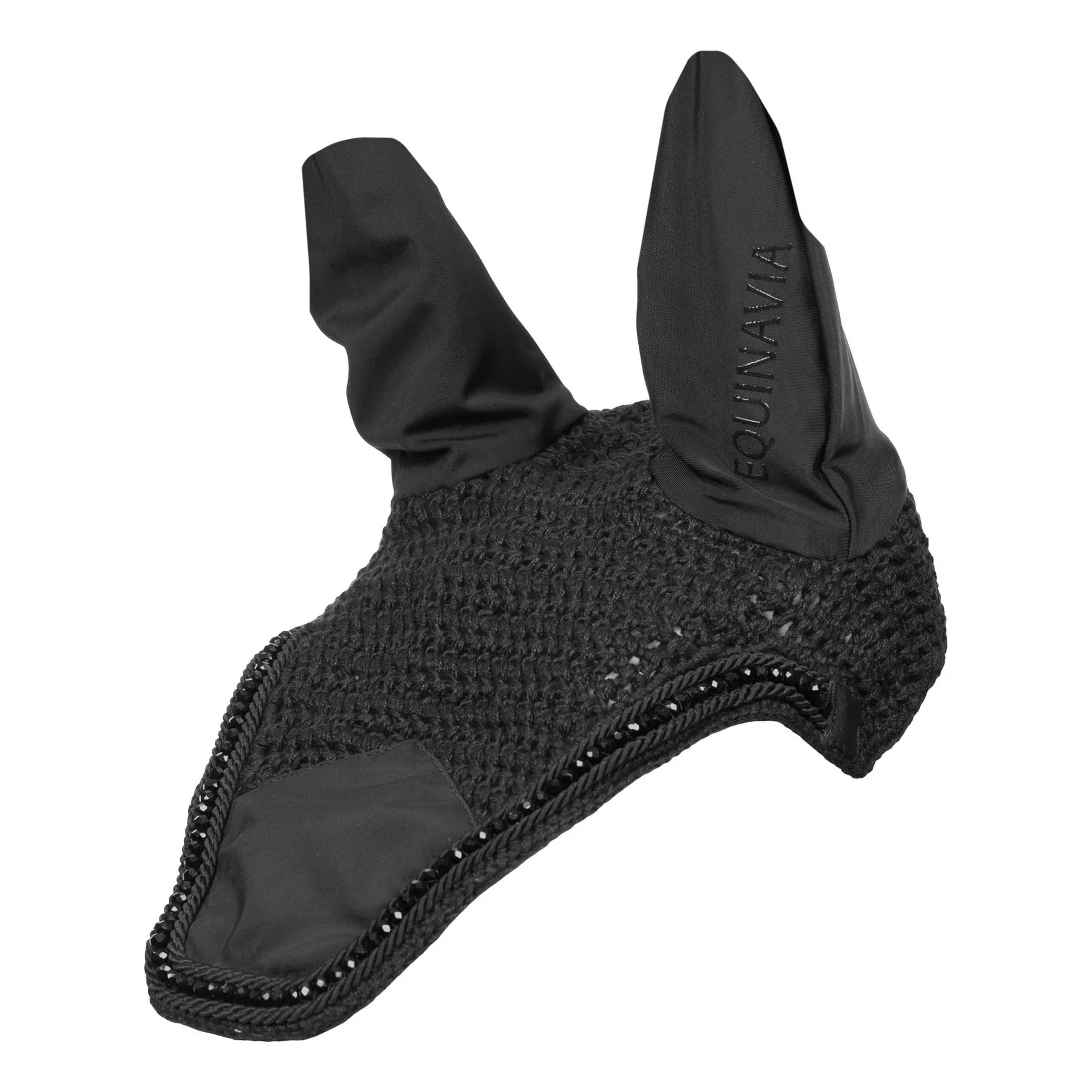 Angled front view of the Black Equinavia Bergen Crystal Ear Net on a plain background showing the left side