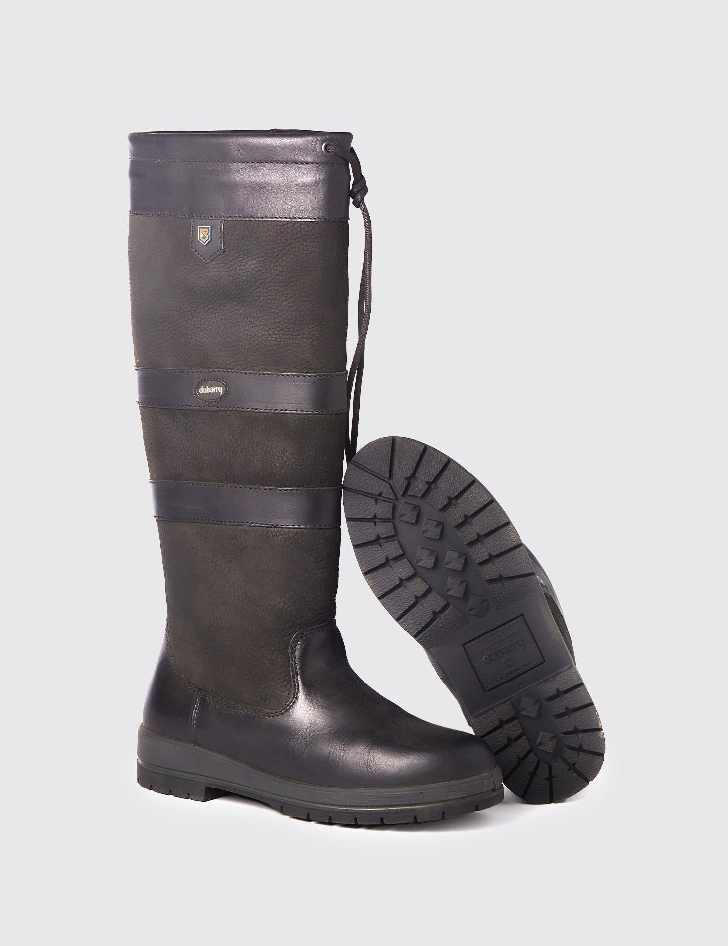 Side and bottom views of a pair of Brown Dubarry Galway Country Boots on a plain background