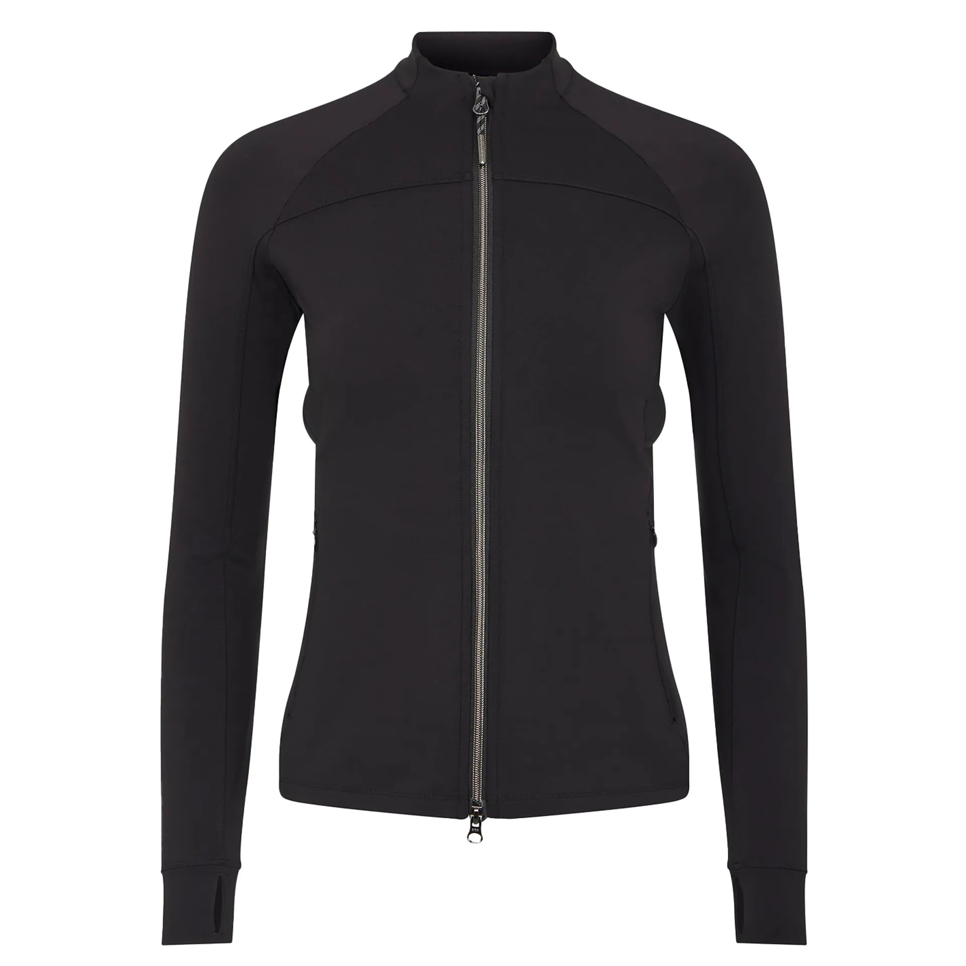 Front view of the Black LeMieux Aspen Brushed Zip Jacket on a plain background