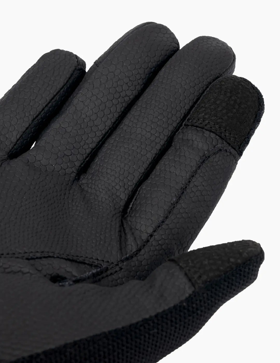 Close-up palm view of the black LeMieux 3D Mesh Riding Gloves on a white background