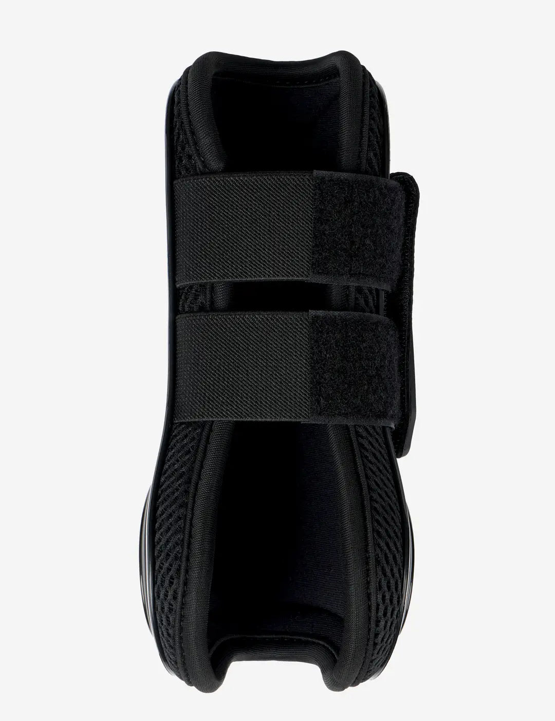 Front view of the black LeMieux Derby Projump Tendon Boot on a white background