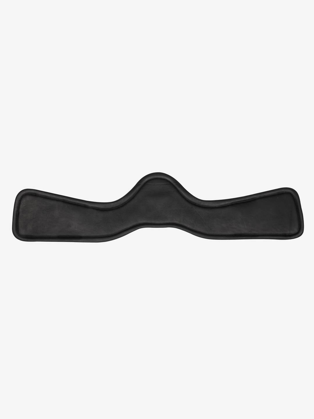 Bottom view of the Black LeMieux Gel-Tek Anatomic Dressage Girth on a plain background