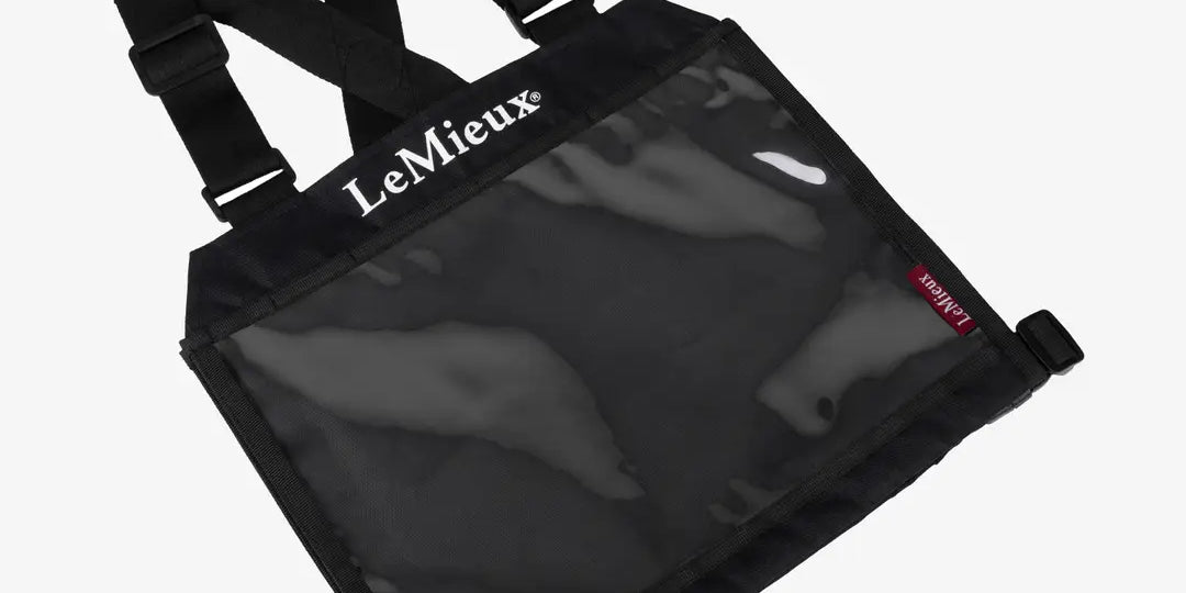 Front view of a black LeMieux Eventing Bib on a white background