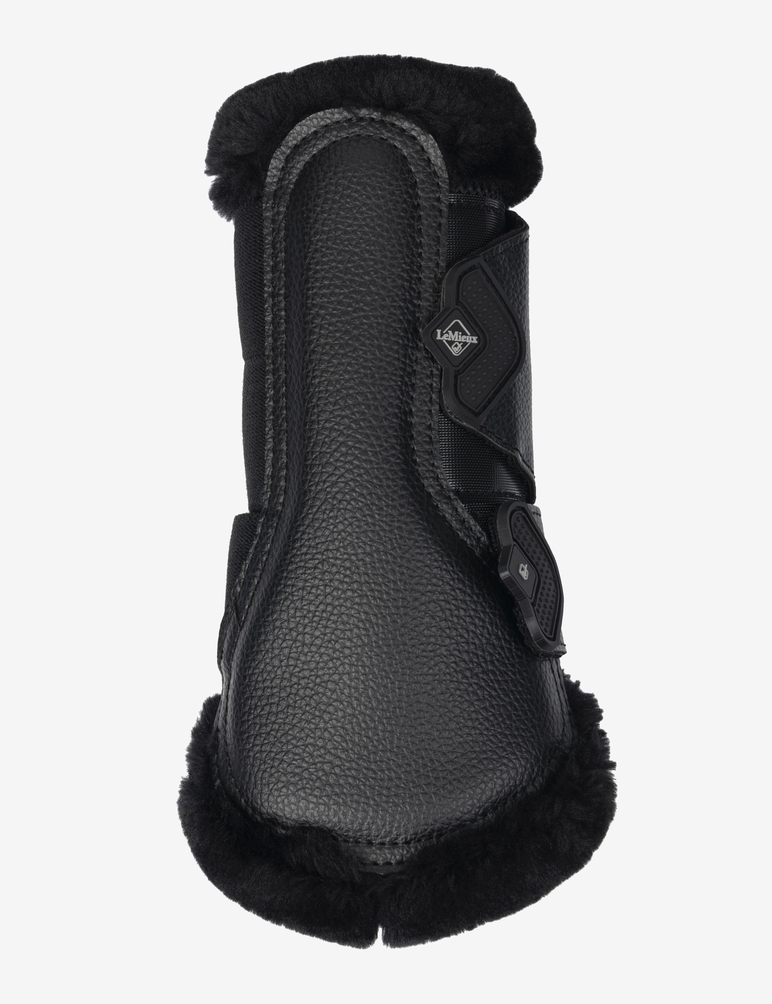 Single black LeMieux Fleece Edged Brushing Boot showing side view