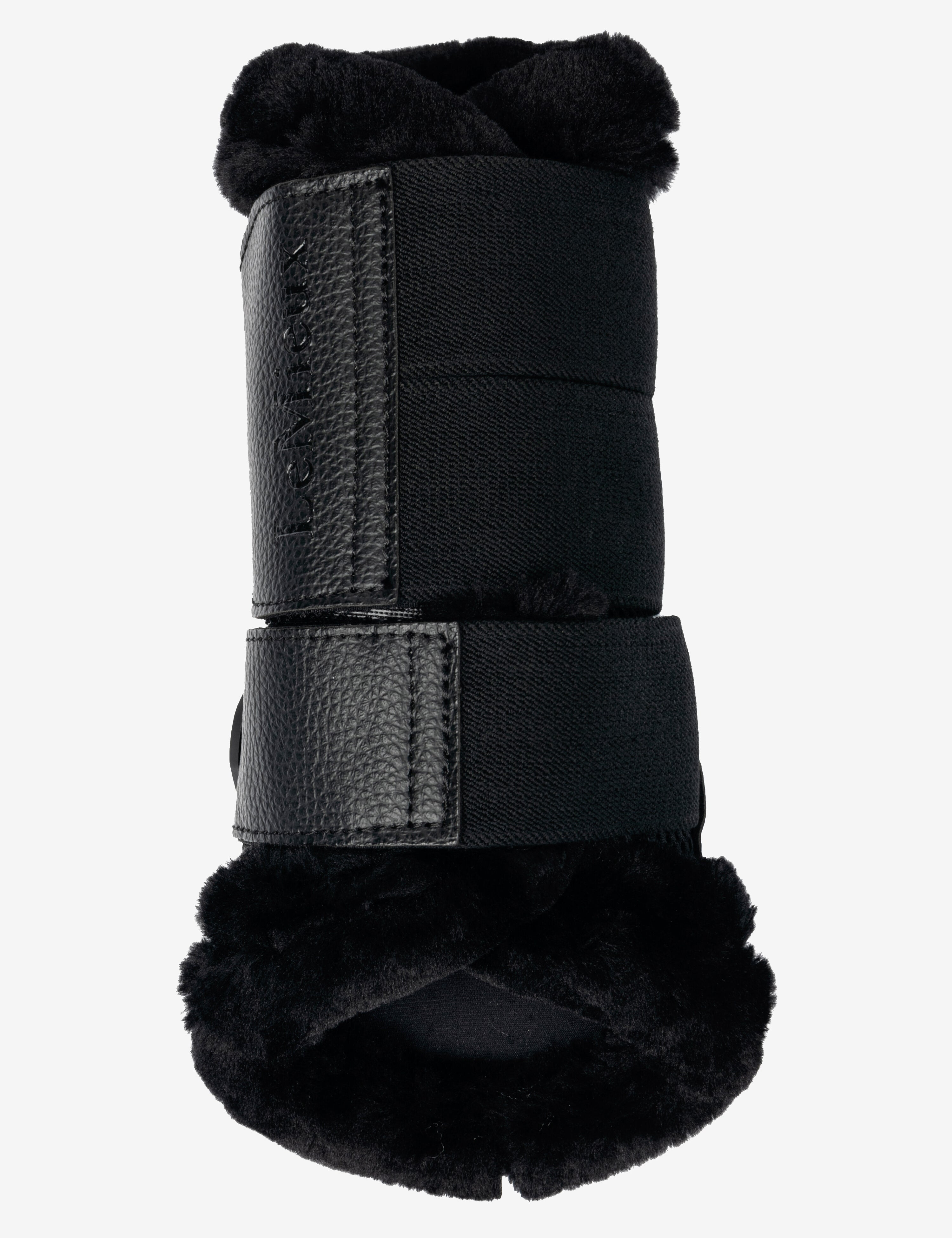 LeMieux Fleece Edged Brushing Boot in black on white background