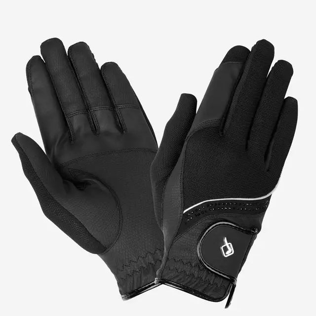 Pair of LeMieux Crystal Gloves in black on white background