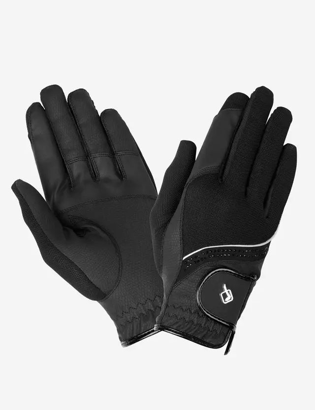Pair of LeMieux Crystal Gloves in black on white background