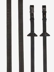 View of the Brown/Brass LeMieux Rubber Reins on a plain background