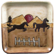 Top view of the Mara Stoneware Horses Square Plate on a white background