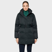 Front view of a female model wearing the Moonless Night Samshield Melyne Puffer Jacket on a plain background