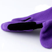 Close-up view of the reinforced rein grip on the Violet Horze Kids Fleece Gloves on a white background