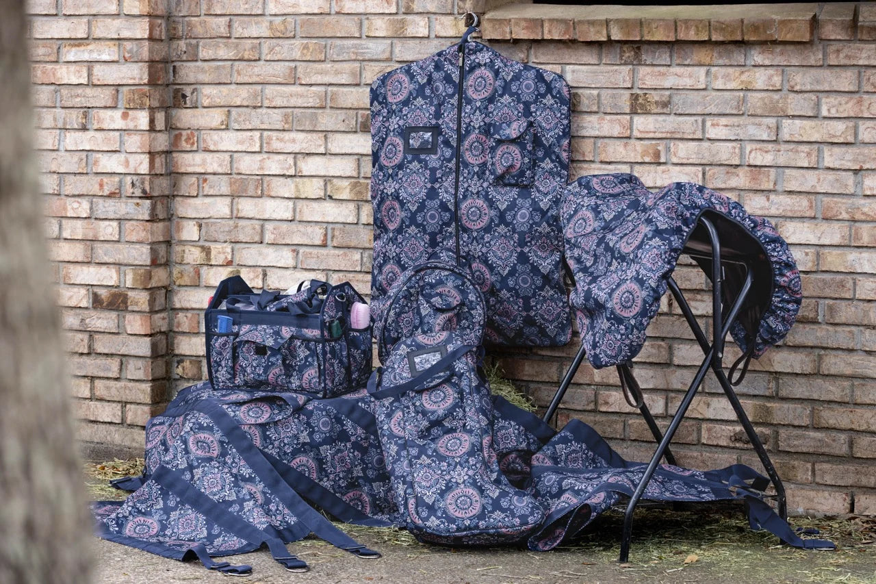 View of the Navy Paisley Ovation Boot Bag among other Ovation products in Navy Paisley