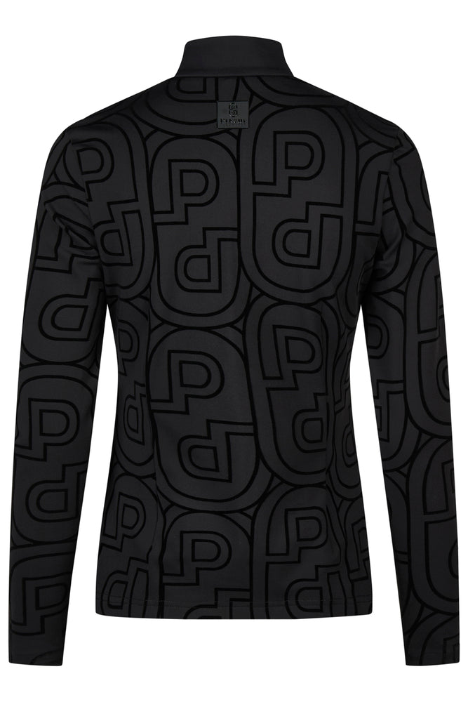 Back view of the Black Pikeur Zip Print Shirt on a plain background